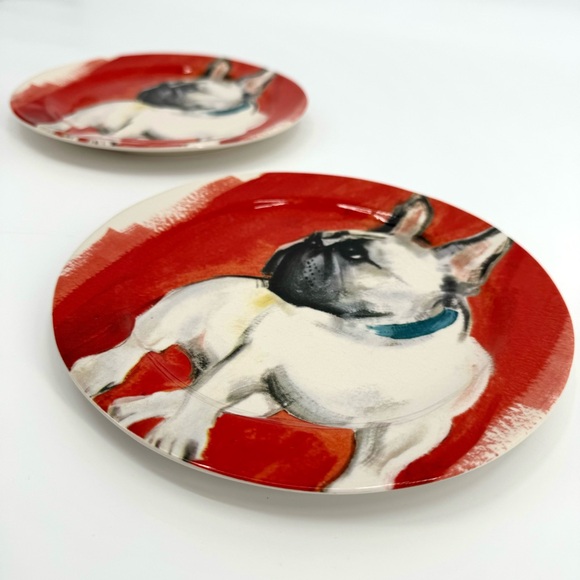 Anthropologie x Sally Muir Set-of-2 Dog-A-Day French Bulldog Plates - Picture 3 of 8